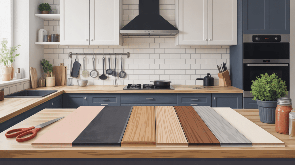 illustration chant de plan de travail moderne, coupe et matériaux