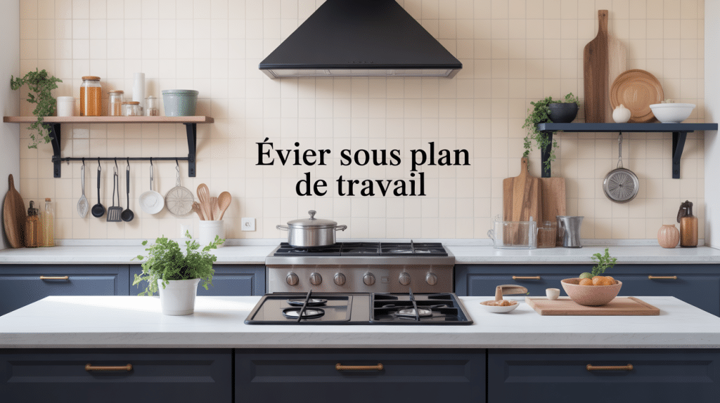 evier sous plan de travail sur plan en pierre dans cuisine contemporaine