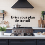 evier sous plan de travail sur plan en pierre dans cuisine contemporaine