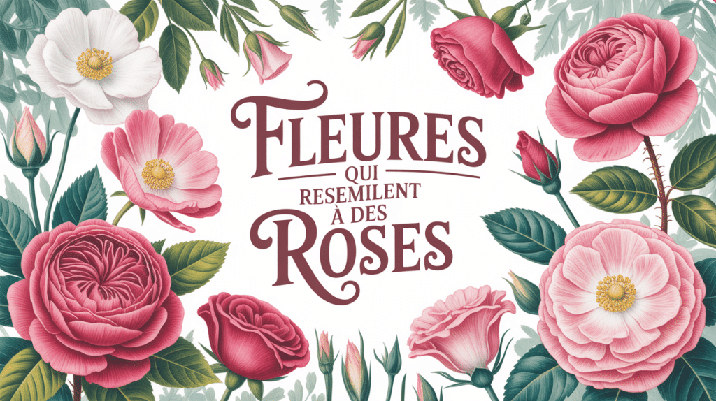 illustration de fleurs qui ressemblent à une rose : pivoines, renoncules, camélias, lisianthus