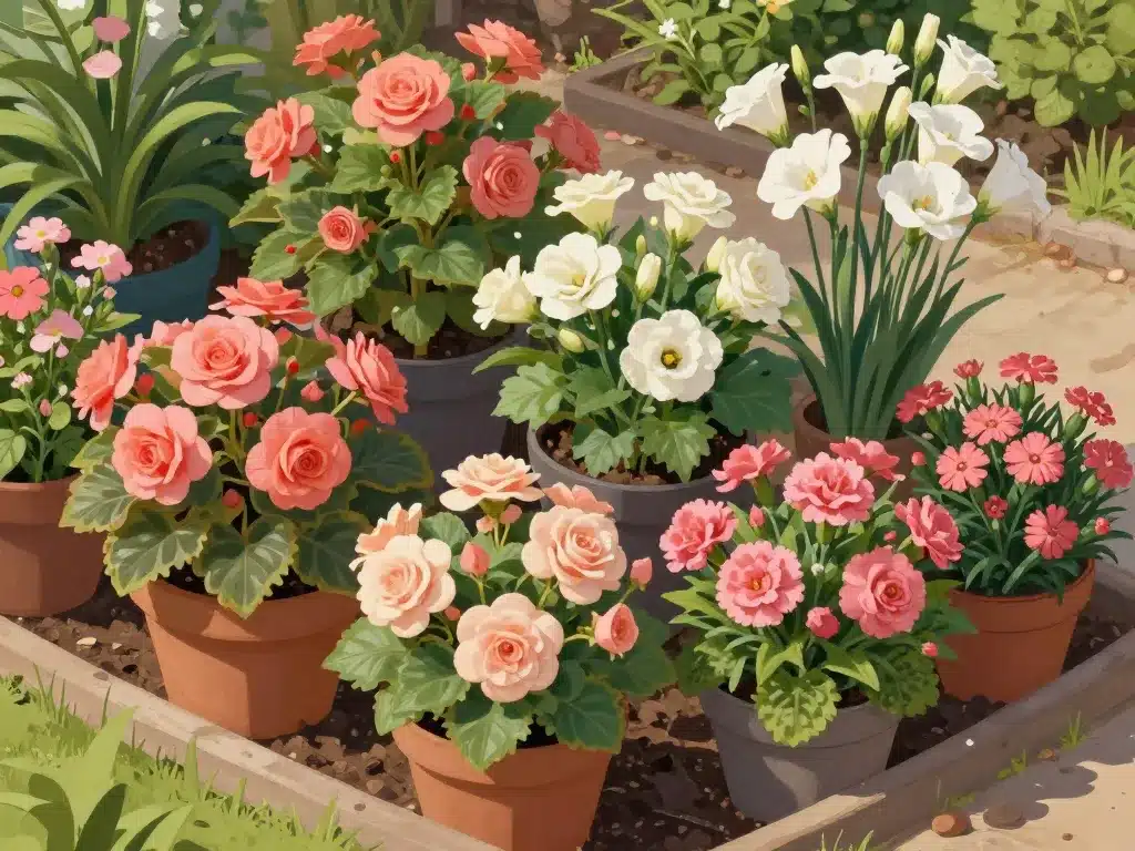 scène de jardin avec fleurs qui ressemblent à une rose faciles à cultiver