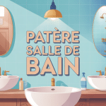 Patere salle de bain moderne mur bleu avec serviettes