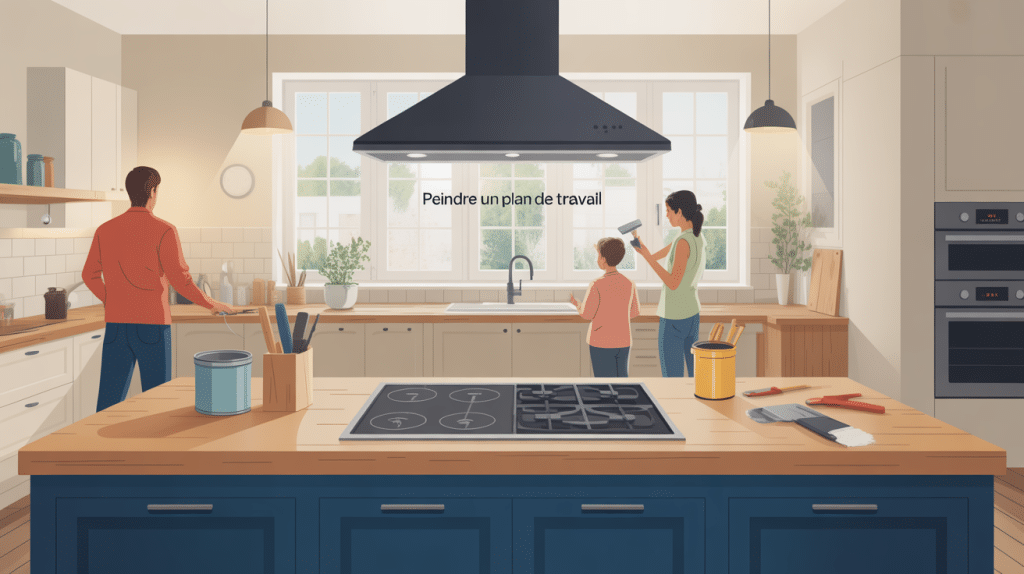 Transformation cuisine peindre un plan de travail illustration moderne