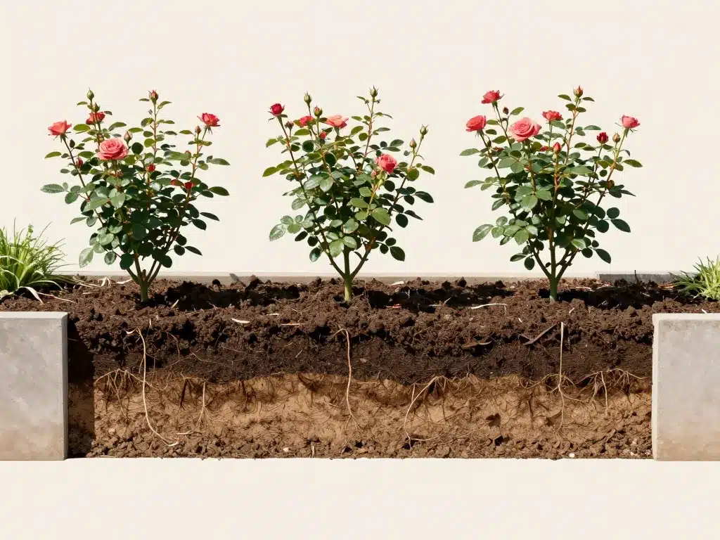 Schéma plantation Rosa Super Star emplacement ensoleillé et sol drainé