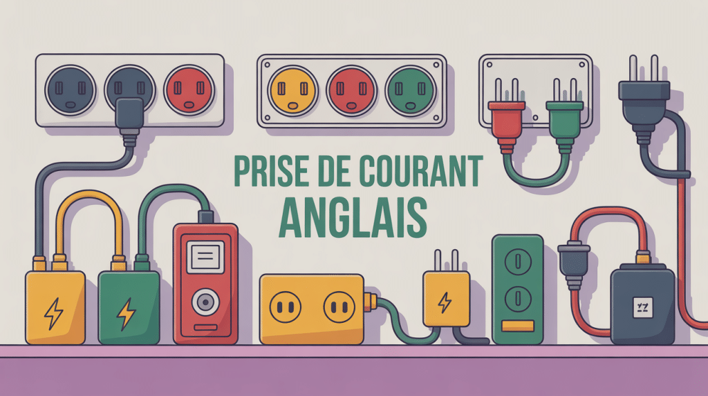 Illustration des prises de courant en anglais françaises américaines britanniques