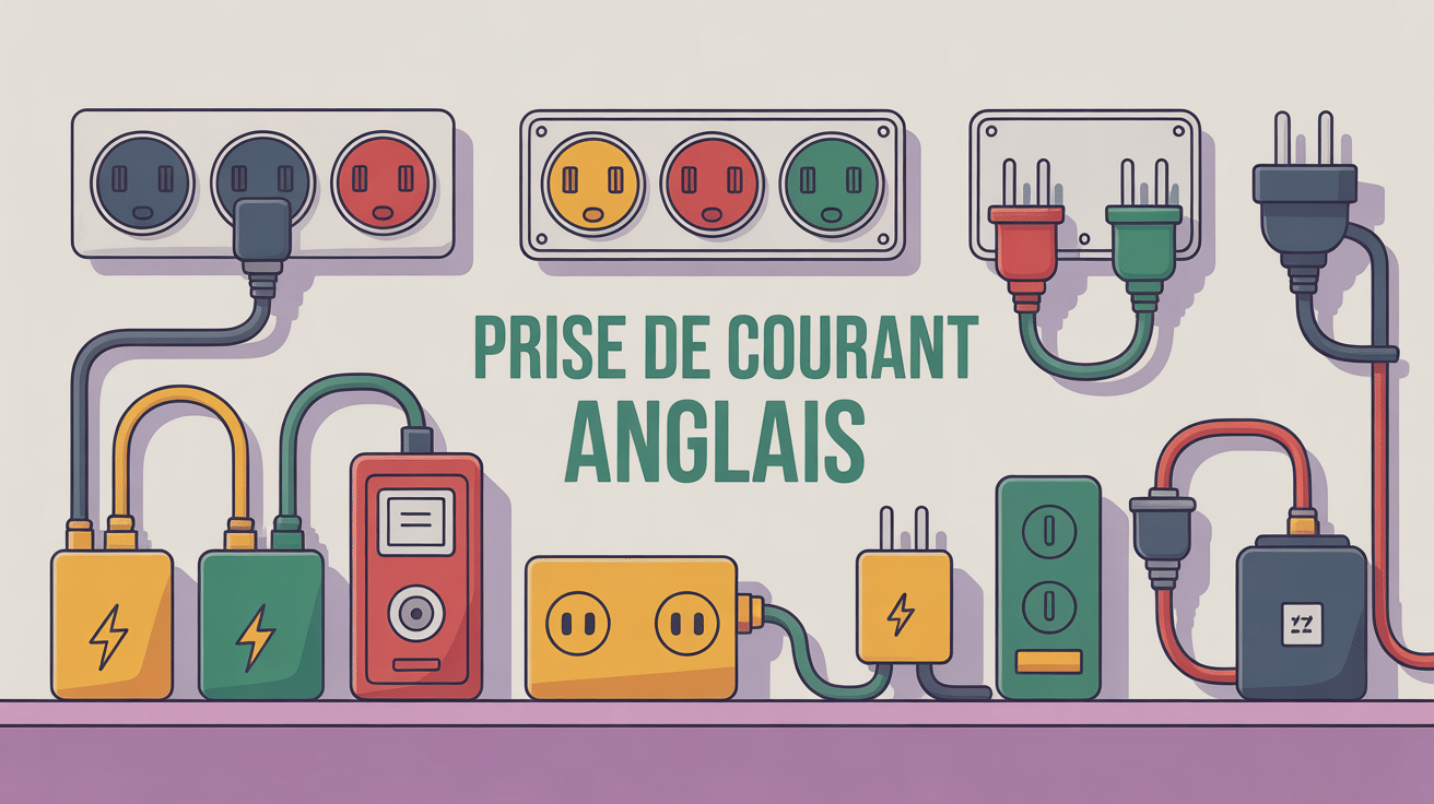 Illustration des prises de courant en anglais françaises américaines britanniques
