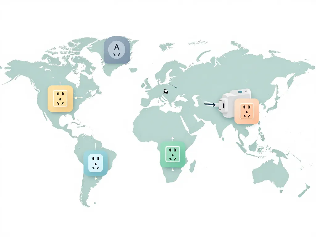 Schéma types de prises de courant en anglais avec adaptateurs