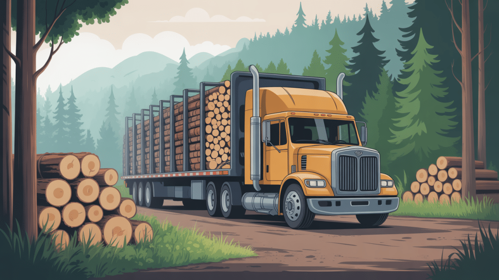 prix d'un semi remorque de bois de chauffage en 2m dessiné camion et bûches