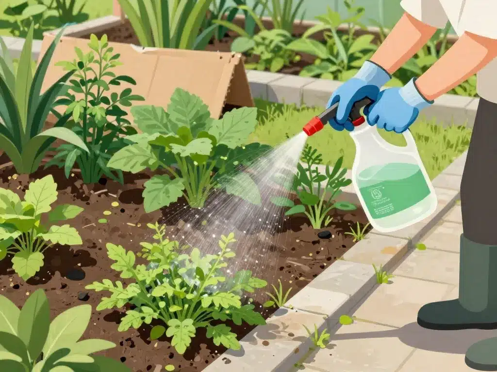 Recette désherbant naturel bicarbonate et vinaigre application correcte sur mauvaises herbes