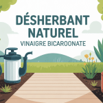 Recette désherbant naturel bicarbonate et vinaigre chemin graviers illustration