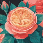 Rosa Super Star en fleurs orange saumon dans jardin élégant