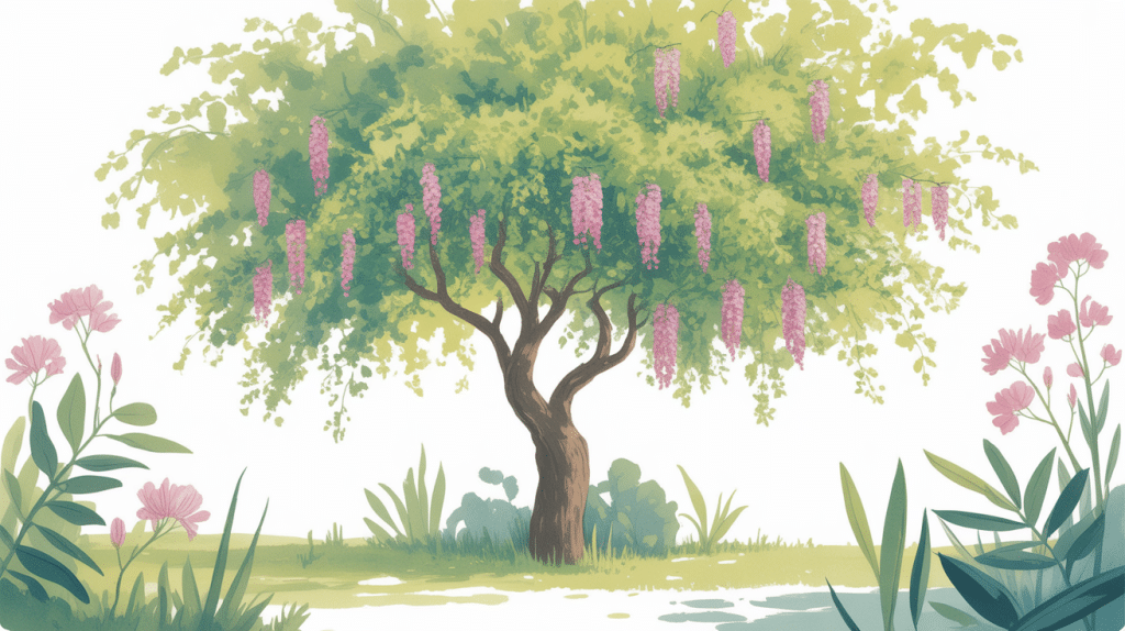 sophora pleureur dans jardin harmonieux