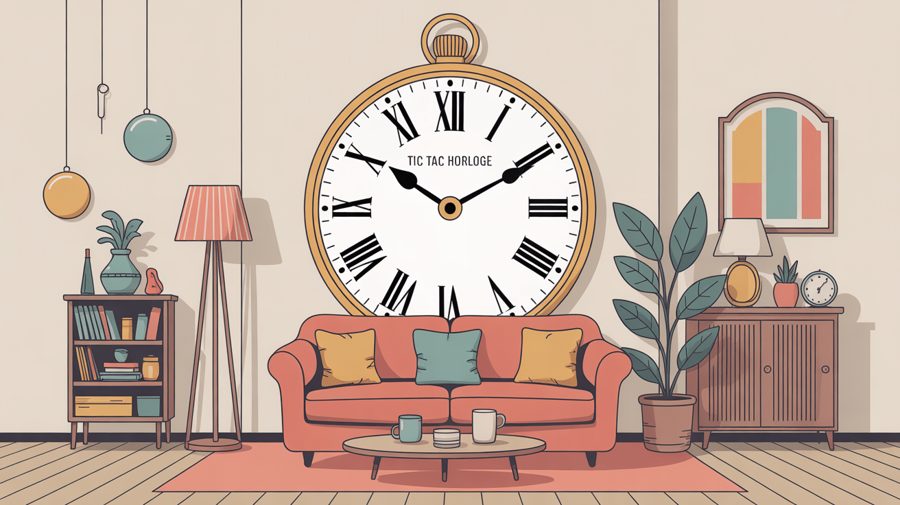 tic tac horloge illustration salon cosy stylisée