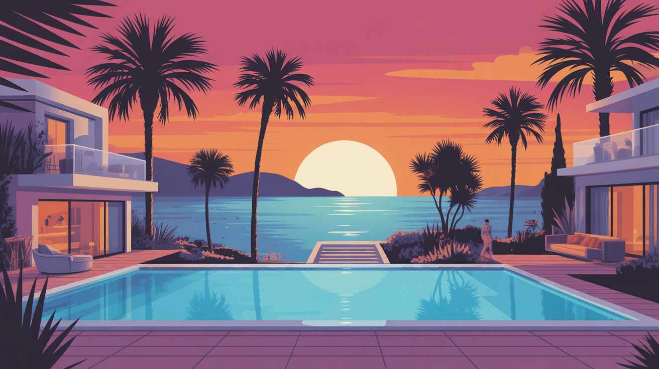 villa de luxe bord de mer piscine coucher du soleil