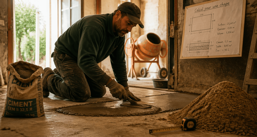 calcul pour une chape ouvrier chantier