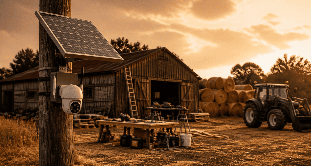 caméra 4g solaire sur mât chantier campagne