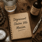 dégraissant chaîne vélo maison sur table atelier