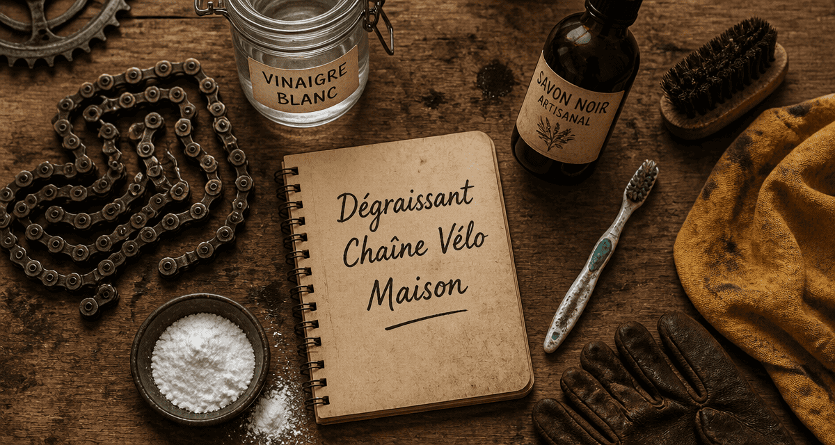 dégraissant chaîne vélo maison sur table atelier