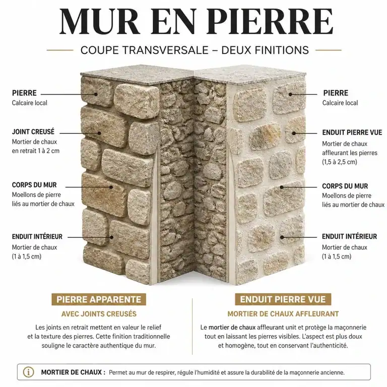Comparaison technique entre enduit pierre vue et pierres apparentes
