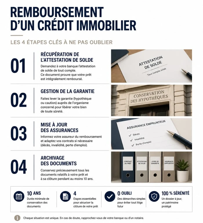 Infographie des étapes à suivre après avoir fini de payer son crédit immobilier
