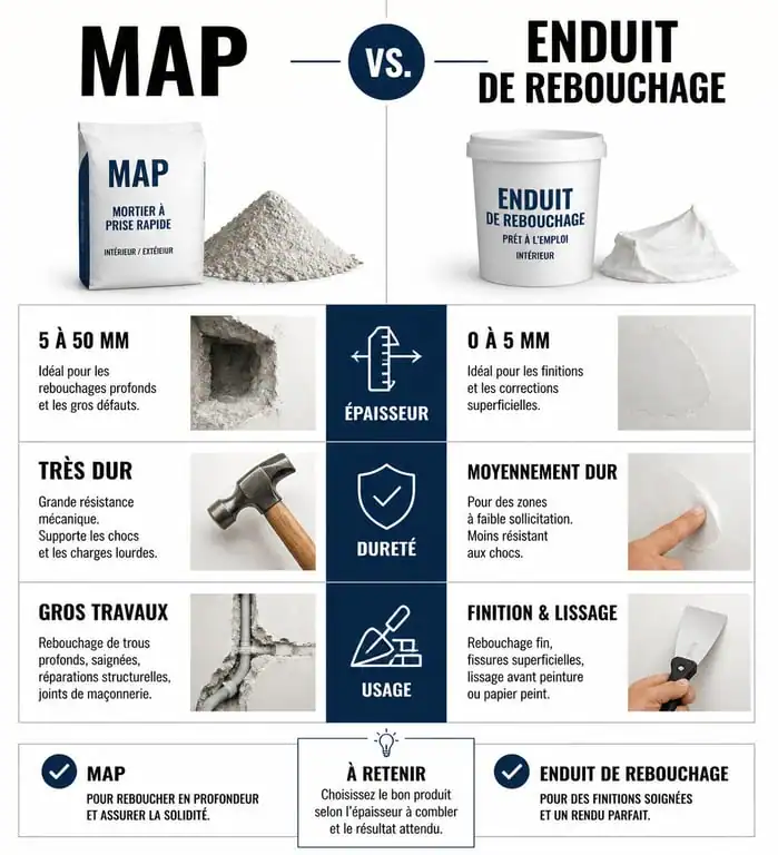 Comparatif MAP vs enduit de rebouchage pour travaux de rénovation
