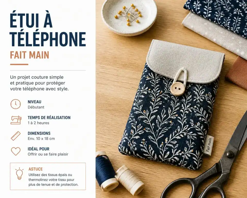 Pochette en tissu pour téléphone portable faite main