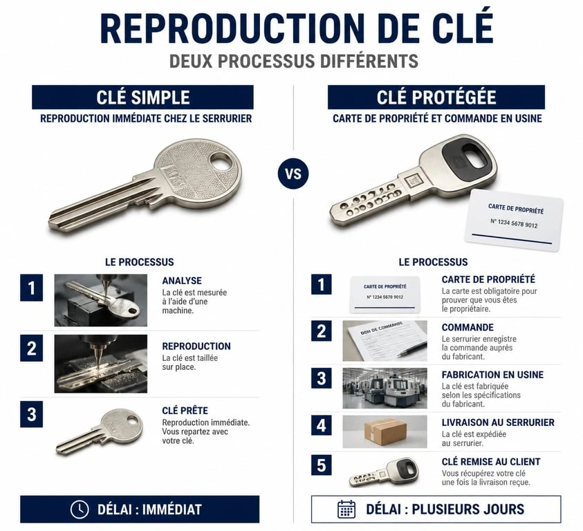 Infographie expliquant les étapes pour faire un double de clé protégée ou classique