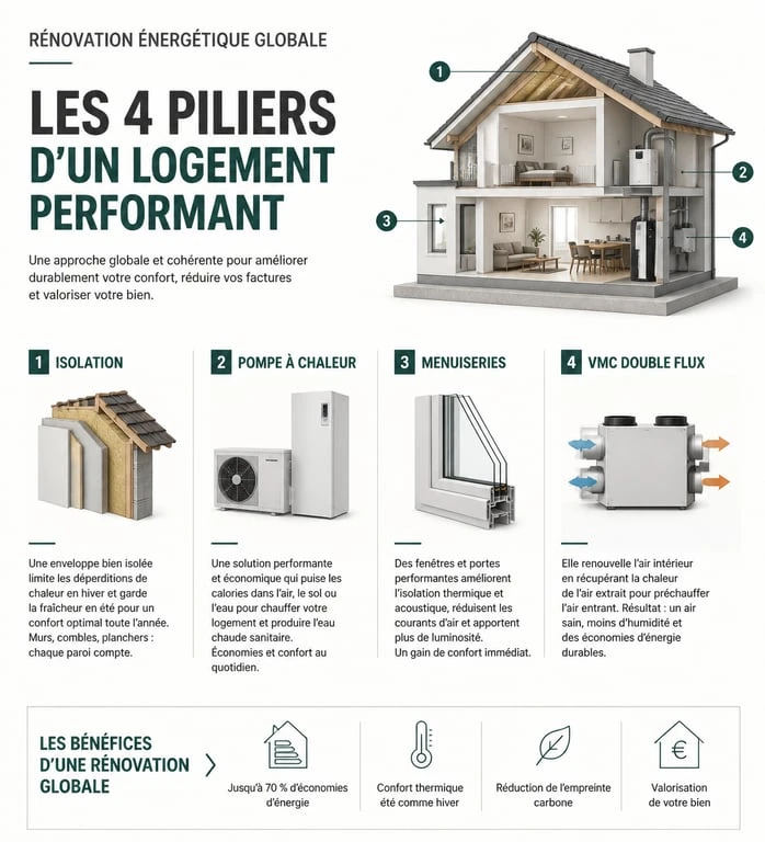 Infographie sur les étapes d'une rénovation énergétique globale par Rénov' Global Occit