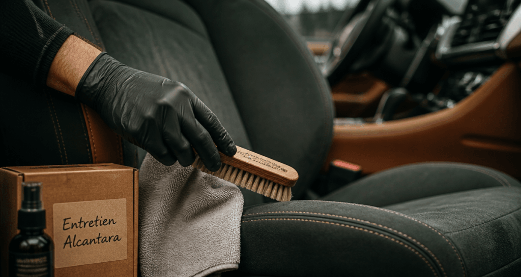 nettoyage siege alcantara main brosse