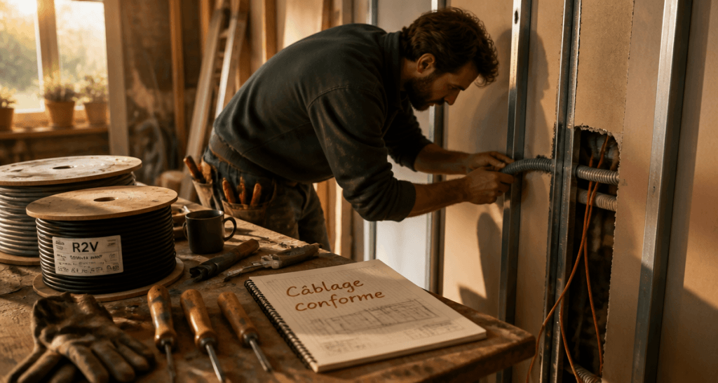 norme câble sans gaine dans cloison placo artisan pose gaine ICTA