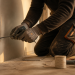 Passer un câble horizontal dans une cloison placo, artisan en action