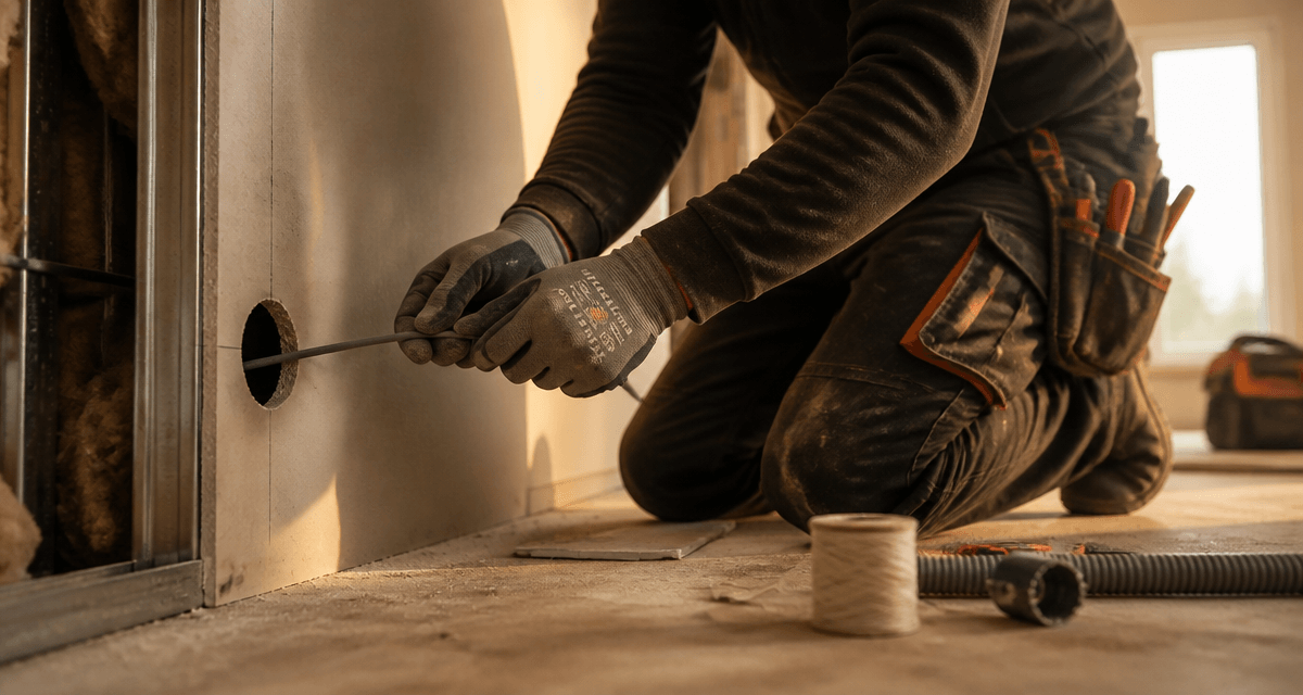 Passer un câble horizontal dans une cloison placo, artisan en action