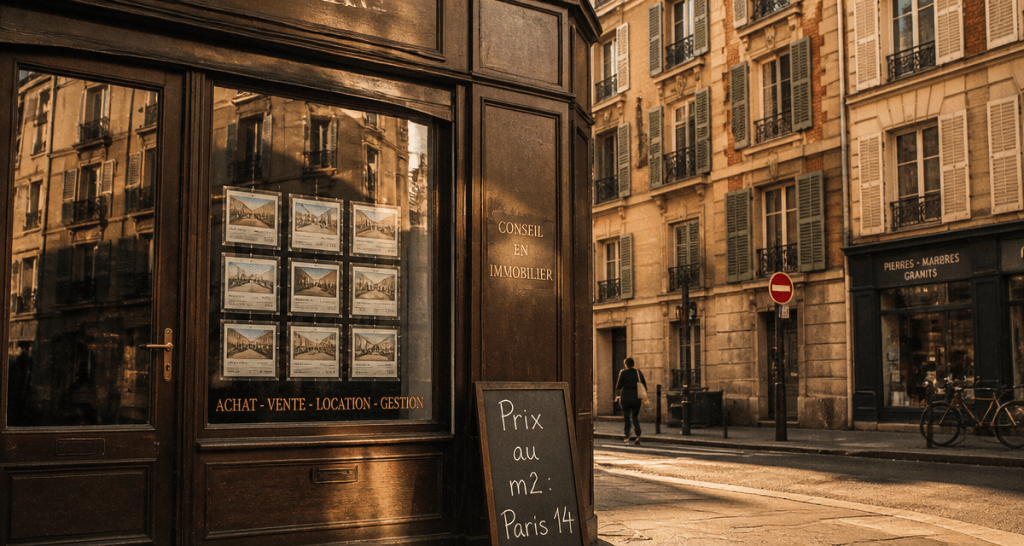 prix au m2 paris 14 vitrine agence immobilière