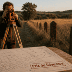 prix du geometre sur chantier rural avec theodolite et plan cadastral