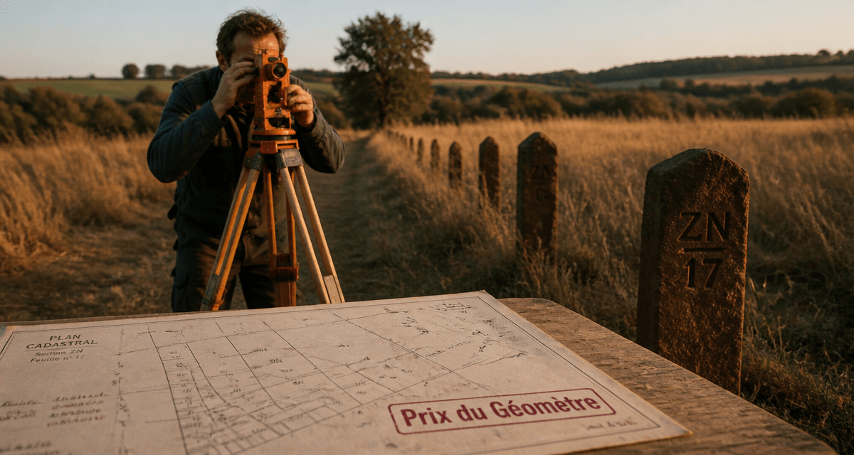 prix du geometre sur chantier rural avec theodolite et plan cadastral