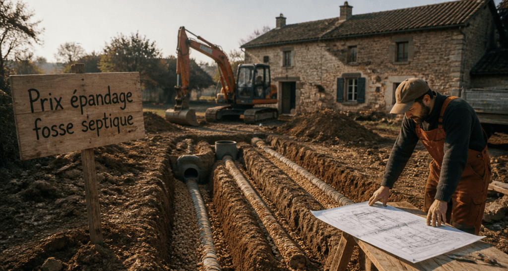 prix épandage fosse septique tranchées chantier