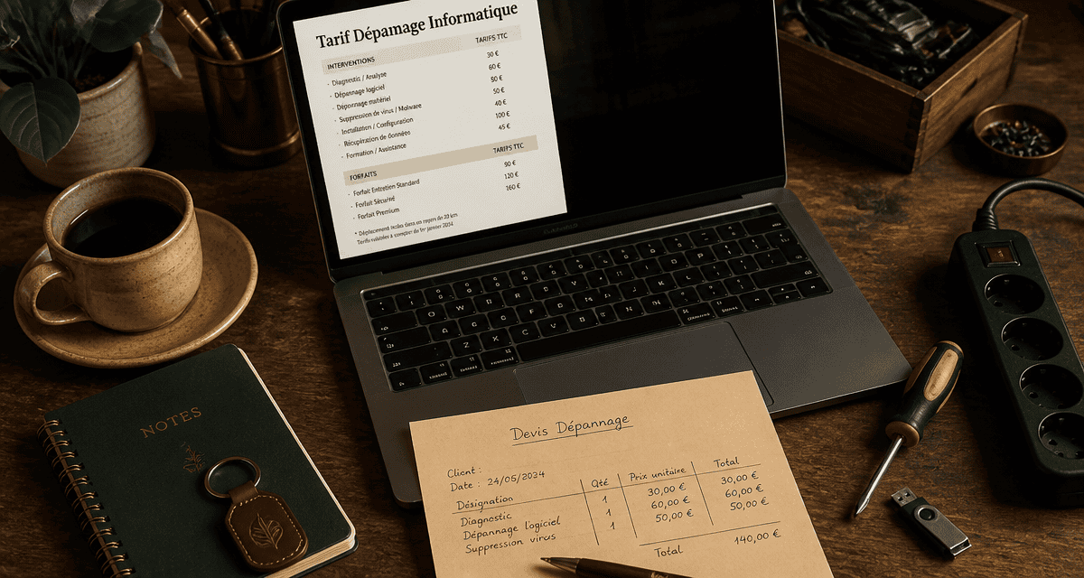 tarif dépannage informatique à domicile, bureau avec outils et devis