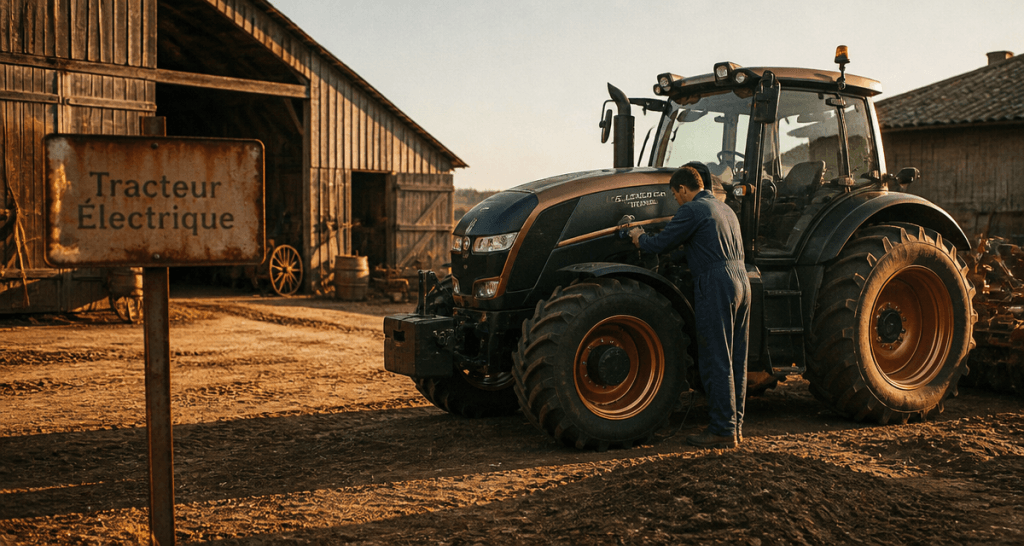 tracteur electrique dans cour de ferme