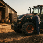 tracteur electrique dans cour de ferme