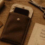 tuto pochette en tissu pour téléphone portable sur plan de travail