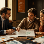 changer de banque avec pret en cours, conseiller et couple en agence
