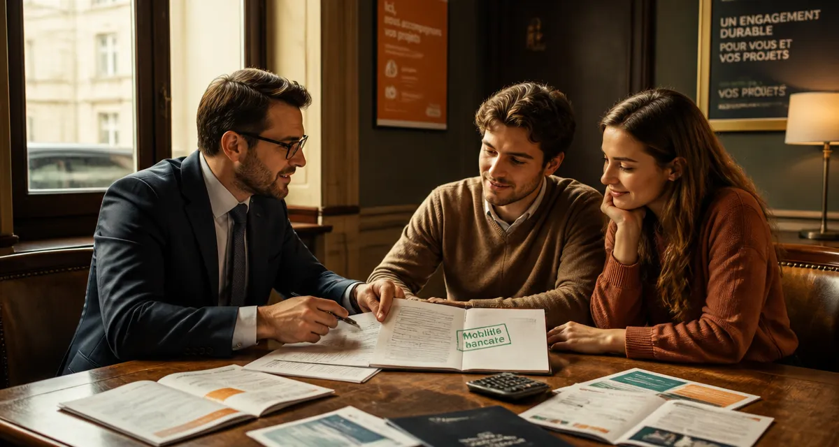 changer de banque avec pret en cours, conseiller et couple en agence
