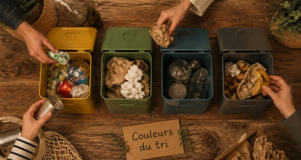 couleur poubelle tri selectif sur plan de travail