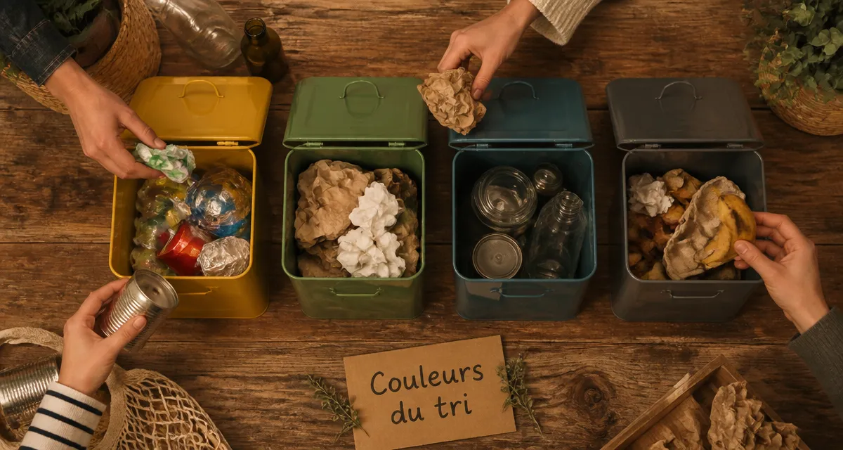couleur poubelle tri selectif sur plan de travail