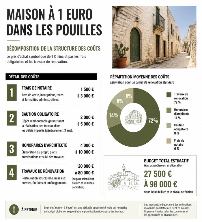 Infographie des coûts pour l'achat d'une maison à 1 euro dans les Pouilles