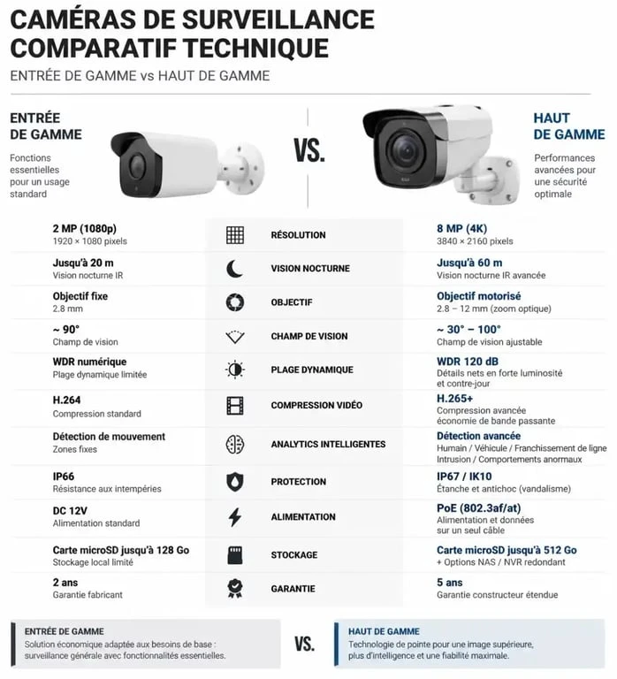 Comparatif des caractéristiques techniques pour choisir une caméra de surveillance