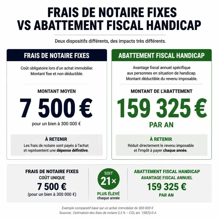 Infographie sur l'abattement fiscal pour frais de notaire et invalidité