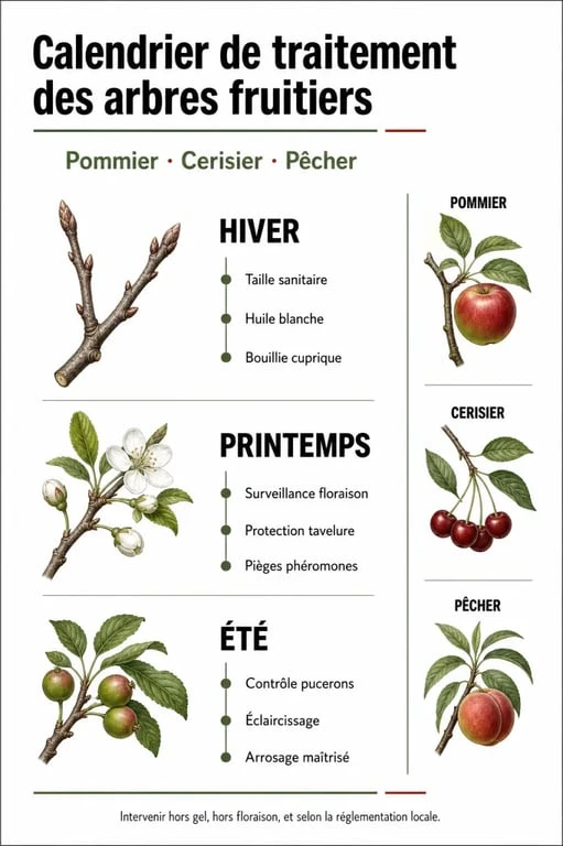 Calendrier annuel de traitement des arbres fruitiers pour un verger sain