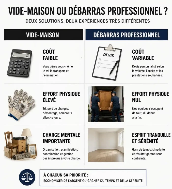 Comparatif entre organiser un vide-maison 34 et faire appel à un professionnel du débarras