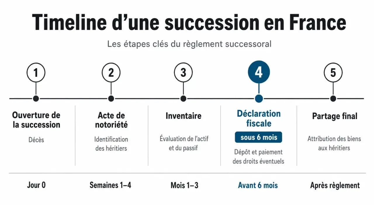 Infographie des étapes et délais pour une succession en France